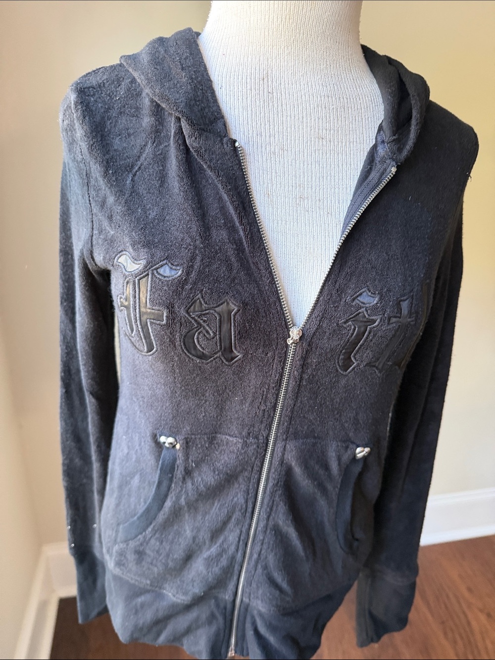 Faith Connexion Black Hooded Zip Jacket with Embroidered Chest Logo